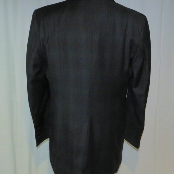 William Hunt Green Tartan Plaid Velvet Collar Three Button Long Riding Jacket L - Picture 11 of 14